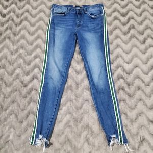 Zara Basic Z1975 Denim Womens Size 6 Blue Distressed Hem Striped Skinny Jeans